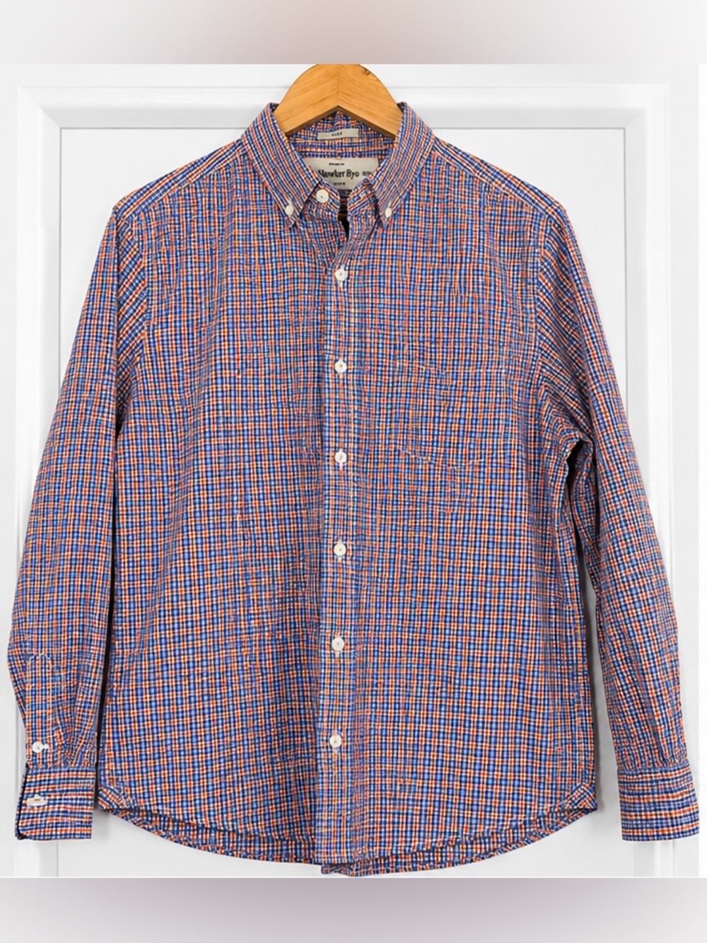 Hawker Rye Men’s Slim Fit Plaid Button Down Shirt Blue Orange Stretch
